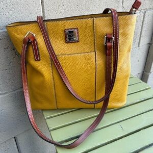Dooney & Bourke Mustard Yellow Tote with Brown Straps